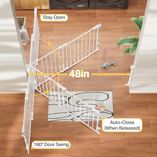 Vista 36 de Cumbor 29.2–43" Puerta de bebé para escaleras, de montaje en pared (se requiere taladrar), puerta para perros expandible sin barra inferior, puerta
