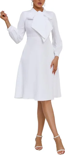 Vista 5 de Bowknot manga abullonada vestido de mujer una línea de cintura alta vestido midi vestido liso Azul/claro