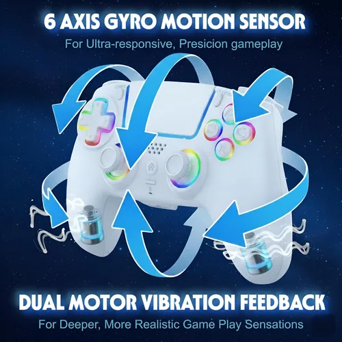 Vista 5 de AureoPlay Wireless Controller Compatible with PS5/PS5 Slim/PS5 Pro/PC – RGB Gamepad with Hall Effect Joysticks, Dual Vibration, Six-Axis Motion