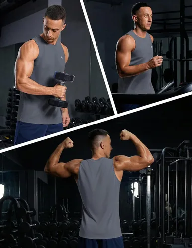 Vista 6 de PINSPARK Camiseta sin mangas de verano para hombre, de secado rápido, para correr, gimnasio, entrenamiento