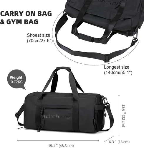 Vista 2 de ARCTIC HUNTER AH Bolsa de gimnasio pequeña para hombres y mujeres con compartimento para zapatos, ideal para deportes, viajes y viajes nocturnos