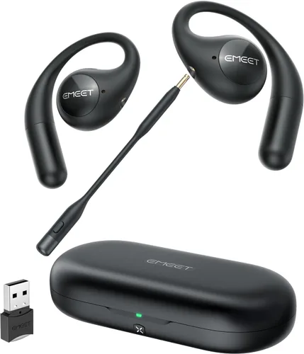 Vista 9 de EMEET Airflow Auriculares de oído abierto con micrófono, auriculares inalámbricos Bluetooth 5.3 con micrófono desmontable, cancelación de ruido ENC