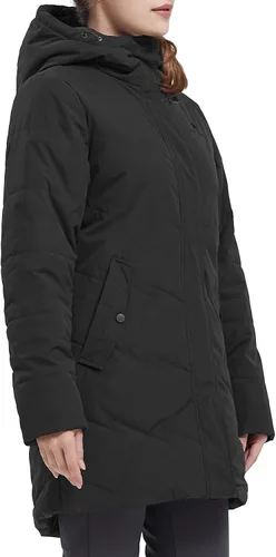 Vista 4 de CAMEL CROWN Chaqueta de invierno para mujer, con capucha, cálida, acolchada, acolchada, larga, de algodón, parka, Camello