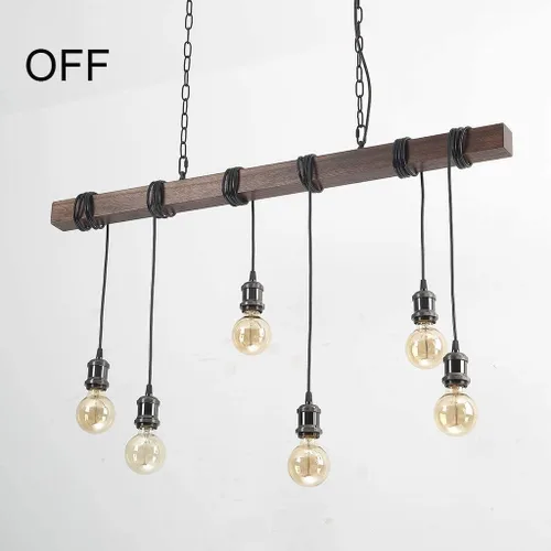 Vista 9 de Eoyemin Lámpara colgante de madera rústica con 6 luces de estilo rústico y retro, línea de suspensión industrial, se puede ajustar libremente