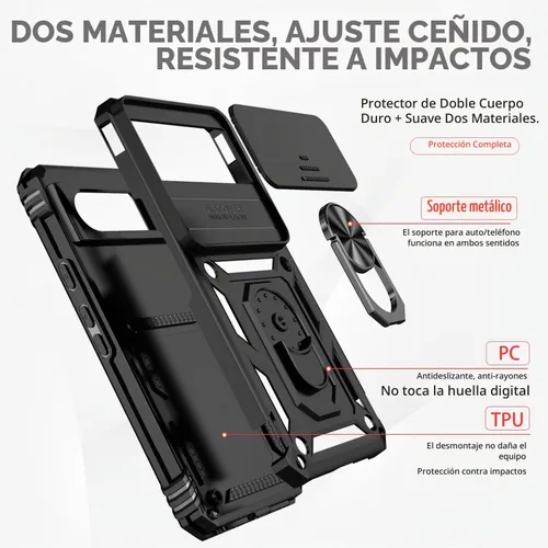 Vista 8 de Funda para Google Pixel 8 con cubierta deslizante para cámara con protector de pantalla HD [grado militar de 16 pies probada en caídas] Funda Negro