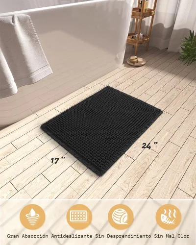 Vista 2 de AMOAMI Tapete de baño mejorado con diseño de gofre, súper absorbente, antideslizante, para suelo de baño, lavable a máquina, con borlas, tapetes