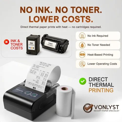 Vista 6 de Rollo de papel de recibo para impresora térmica portátil móvil de 2.283 in (paquete de 20 rollos)