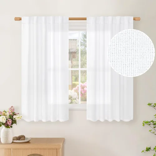 Vista 19 de BGment Cortinas cortas de lino marfil de 36 pulgadas de largo para ventanas de cocina, pequeñas cortinas texturizadas rústicas para café sobre