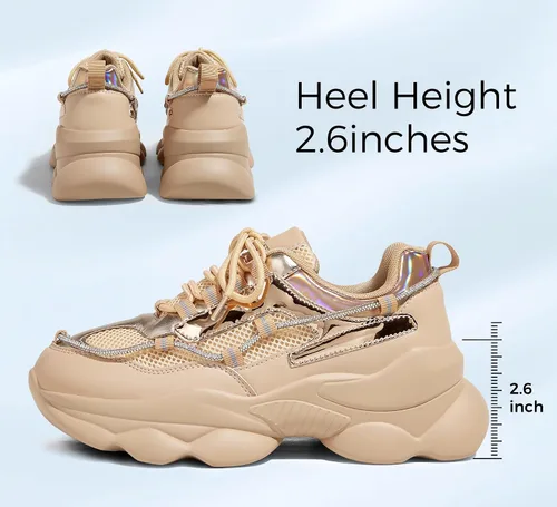 Vista 2 de LUCKY STEP Zapatos deportivos gruesos de los años 90 para mujer, con plataforma de cuerda con diamantes de imitación brillantes, casuales, gruesos