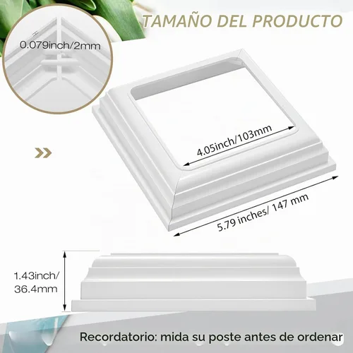 Vista 2 de Thyle 4 piezas de cubiertas de base de poste de vinilo verdaderas de 4x4 pulgadas, envolturas de columna para cubiertas de base de poste para porche