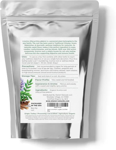 Vista 8 de Elanen Naturals Raíz de regaliz orgánica, 4 onzas (3.99 oz), té de raíz de regaliz orgánico certificado por USDA, regaliz picado a granel, regaliz