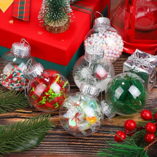 Vista 4 de 50 Piezas Adornos de Bola Redondos de Navidad de Plástico Transparente de 2.36 Pulgadas a Granel Parte Superior Removible Adornos Colgantes