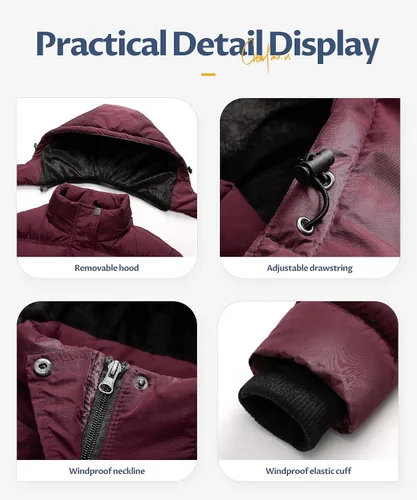 Vista 5 de CREATMO US Abrigo de invierno cálido para mujer, chaqueta de esquí impermeable acolchada con capucha desmontable
