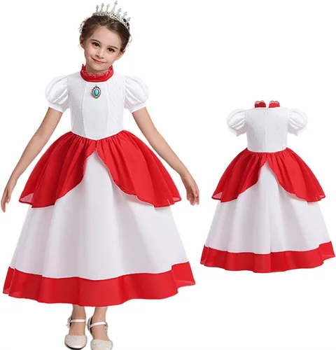 Vista 2 de LZOMOGYSD Vestido de princesa melocotón para niñas, disfraz de princesa melocotón, vestido de fiesta de Halloween