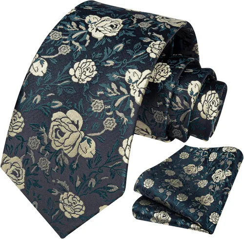 Vista 90 de Corbatas florales tejidas clásicas para hombre, corbata cuadrada de bolsillo, corbatas formales para hombres, boda con pañuelo