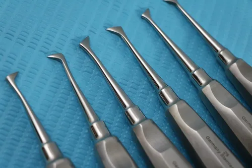 Vista 5 de Juego de 6 elevadores dentales de acero inoxidable alemán para extracción de dientes pequeños, medianos y grandes