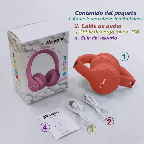 Vista 8 de Mokata Auriculares Bluetooth inalámbricos/con cable para niños, volumen limitado, 85/110 dB, protección plegable sobre la oreja, auriculares