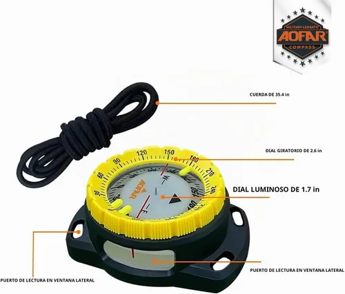 Vista 3 de AOFAR Brújula de buceo AF-Q60B impermeable, duradera, compacta. Brújula estilo de cordón para vela, buceo, estilo cordón