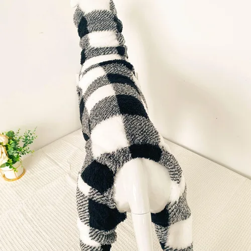 Vista 5 de Greyhound Clothes - Overol de invierno para perro, cálido de forro polar, cuello alto, manga larga, cuatro patas, sudadera con estampado a cuadros