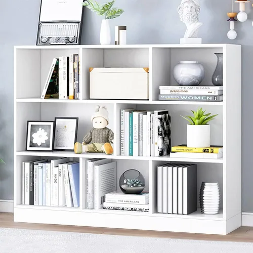 Vista 35 de IOTXY - Estantería de madera con espacios abiertos, 3 niveles, con patas, 5 cubos, color azul brillante Nordic Minimalist Style, MDF