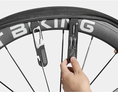 Vista 2 de Palanca de neumático de bicicleta, juego de reparación de bicicletas multiherramienta, parche de bicicleta autoadhesivo incluido, herramienta