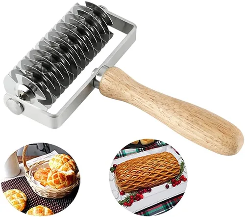 Vista 5 de Roller Docker Rodillo de masa de acero inoxidable Rueda de pastel de galletas Pizza Pan de pastelería Cortador de rodillos de corteza Herramienta
