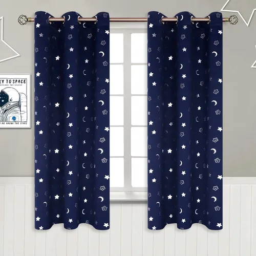 Vista 120 de BGment Cortinas opacas para dormitorio infantil, con aislamiento térmico, con ojales, estampado de estrellas plateadas, cortinas para oscurecer