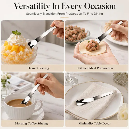Vista 5 de Stainless Steel Dessert Spoon with Long Ergonomic Handle, Ice Cream Spoon 3PCS