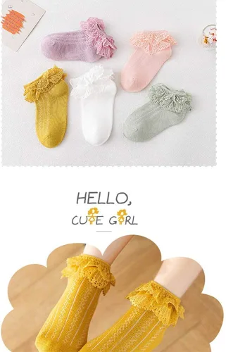 Vista 7 de Calcetines de encaje de algodón para bebés y niñas pequeñas calcetines de princesa con volantes para recién nacidos
