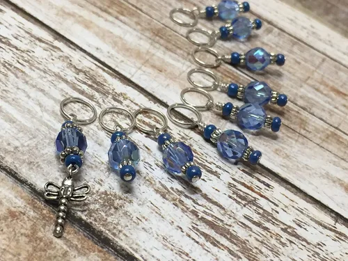 Vista 5 de Dragonfly Beaded Stitch Marker Charm Set for Knitting Women, Progress Keeper for Fiber Artists