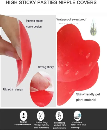 Vista 2 de Pasties - Calcomanías de silicona autoadhesivas para rave, diseño de corazón, pétalos de pecho, reutilizables, para mujeres, club, 2 pares