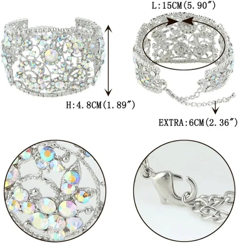 Vista 3 de EVER FAITH Art Deco Wave Bracelet for Women Girl Iridescent Clear AB Austrian Crystal Silver-Tone