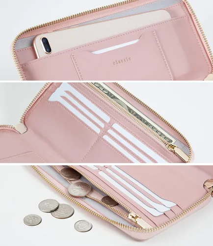 Vista 3 de SERMAN BRANDS Billeteras clásicas de embrague para mujer con bloqueo RFID. Cartera con soporte para teléfono