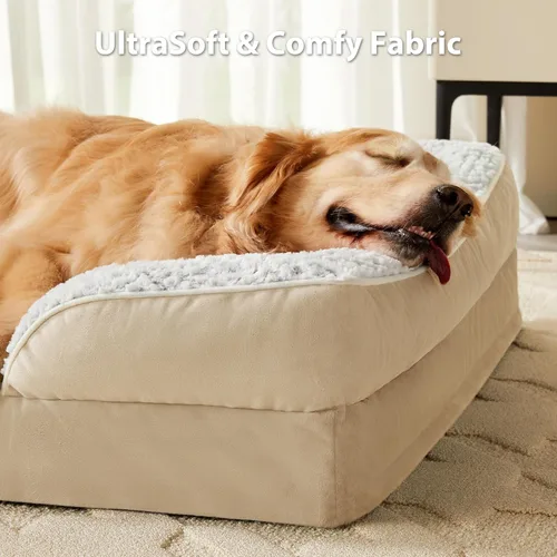 Vista 2 de LEXTRO Cama ortopédica para perros extra grandes, cama de espuma para perros extra grandes, equipada con funda de almohada extraíble impermeable