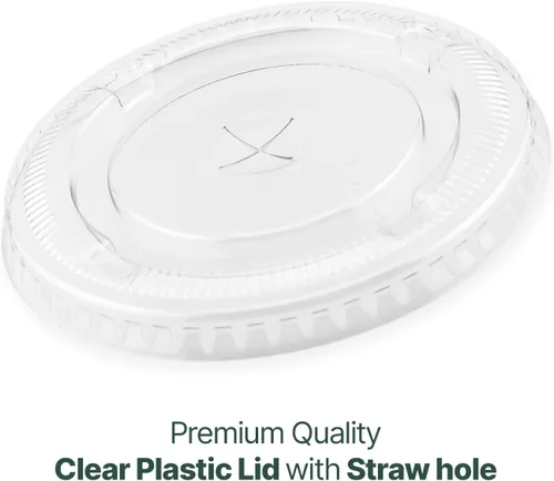 Vista 3 de L2K Tapas planas de plástico PET transparente con ranura para popote (paquete de 50) para 12, 16, 20, 24 onzas. Se adapta a vasos de plástico ultra