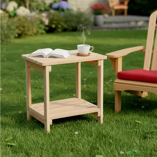 Vista 4 de Shine Company Providence - Mesa auxiliar rectangular de madera maciza para exteriores, mesa pequeña de patio Adirondack – Natural
