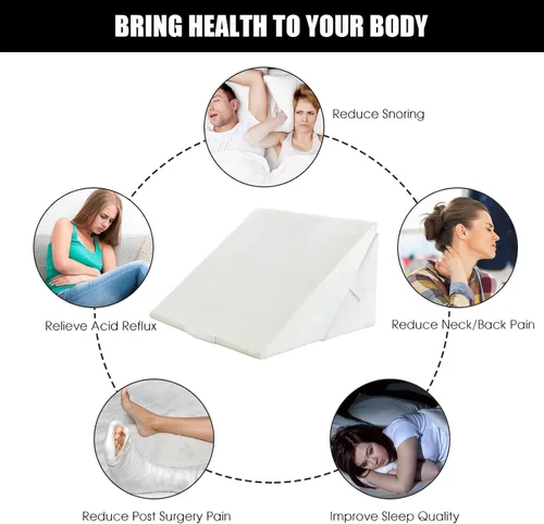 Vista 5 de KOMFOTT Almohada de cuña para cama con parte superior de espuma viscoelástica, triángulo para el cuello, reposapiernas, cojín de apoyo