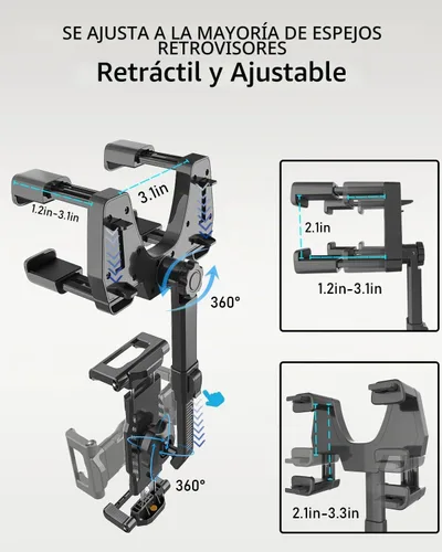 Vista 4 de Soporte para tablet de espejo retrovisor de coche para tabletas