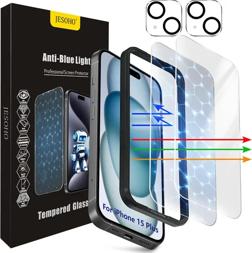 Vista 18 de Protector de pantalla de luz azul para iPhone 11, iPhone XR (6.1") HD con bloqueo de luz azul, película de vidrio templado, protección
