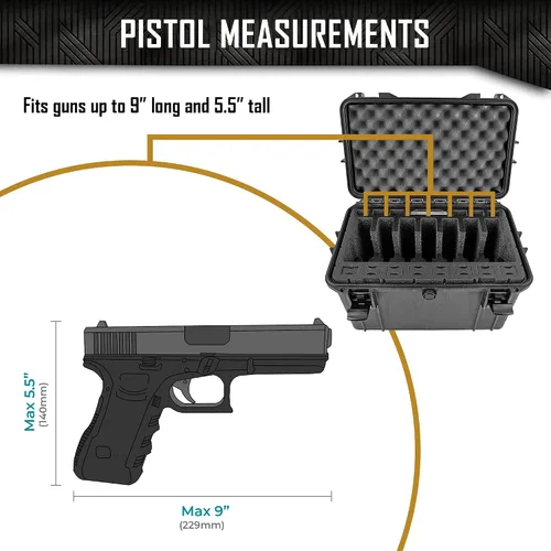 Vista 6 de DORO - Estuche rígido para 7 pistolas 14, con inserto de espuma personalizado MyCaseBuilder, impermeable, resistente, pistola táctica/arma de fuego