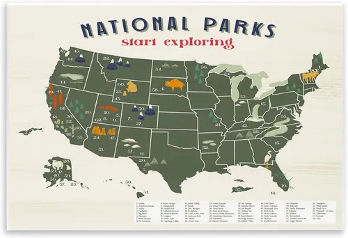 Vista 9 de Stupell Industries Mapa de parques nacionales con llave numerada de Estados Unidos, diseñado por Daphne Polselli, lienzo para pared, 30 x 40