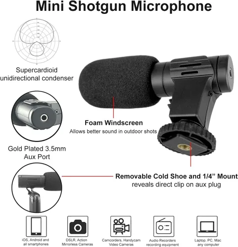 Vista 2 de Kit de vlogging con luz y micrófono con trípode de empuñadura de pistola Luz LED de estudio, mini agarre de trípode portátil profesional