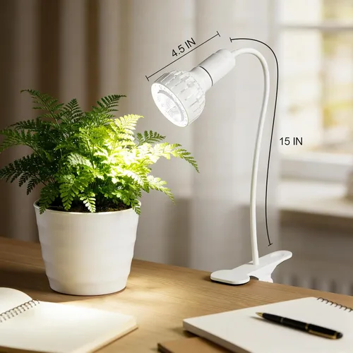 Vista 2 de Luz LED de Crecimiento, Lámpara de Plantas con Clip de Cuello de Cisne de Espectro Completo Blanco 5000K para Plantas de Interior de Escritorio