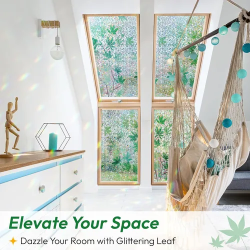 Vista 27 de rabbitgoo - Película de privacidad para ventanas con diseño de arco iris y vidrio manchado, patrón de diamante, calcomanía no adhesiva con tinte