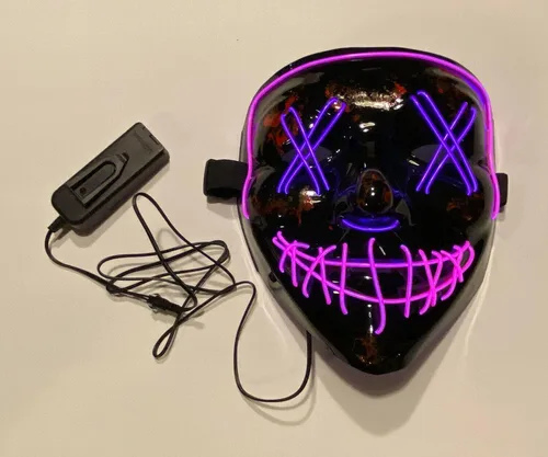 Vista 3 de Acid Tactical Máscara de Halloween con luz LED de alambre Purga EL, máscara de brillo rosa y morado