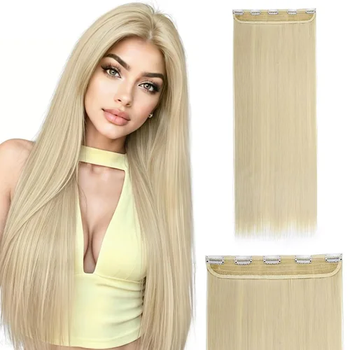 Vista 27 de S-noilite Extensiones de cabello de una pieza con clip, color rubio balayage de 18 pulgadas, en forma de U, extensiones de cabello de trama de una