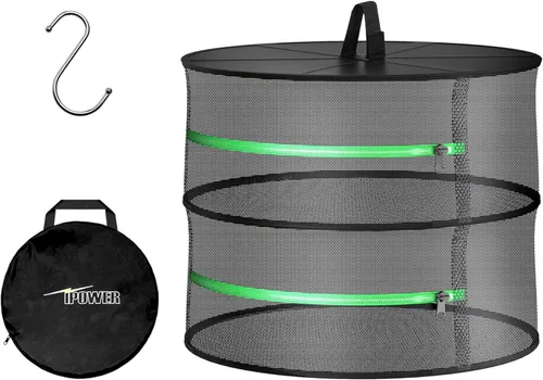 Vista 14 de iPower Red de secado plegable de malla para hierbas de 2 pies y 6 capas con cremalleras, anillo resistente para plantas hidropónicas, bolsa