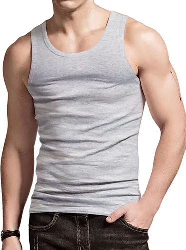 Vista 2 de Camiseta sin mangas para hombre, chaleco de algodón, sin mangas, para gimnasio, entrenamiento, culturismo, fitness, muscular, camisetas