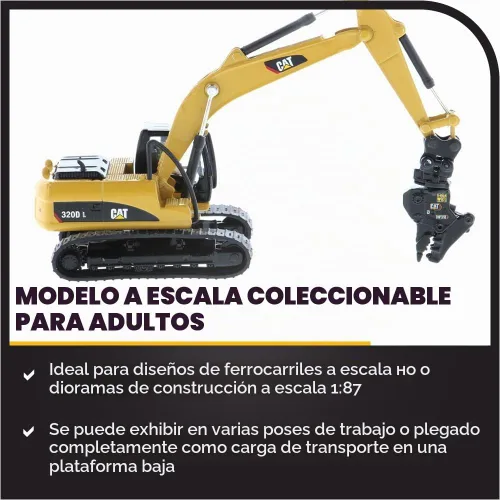 Vista 3 de 1:87 Caterpillar 320D L Excavadora hidráulica con múltiples herramientas de trabajo (cubo de limpieza, garra, martillo y procesador múltiple)