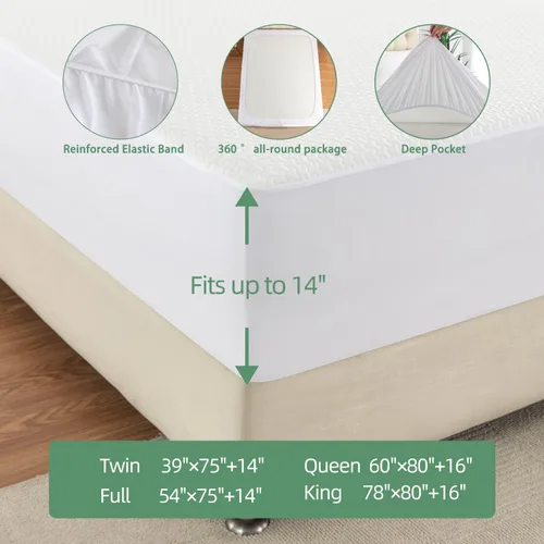 Vista 7 de Protector de colchón tamaño individual 100% impermeable, transpirable, refrescante, 3D, de viscosa de bambú, hipoalergénico, sábana bajera elástica